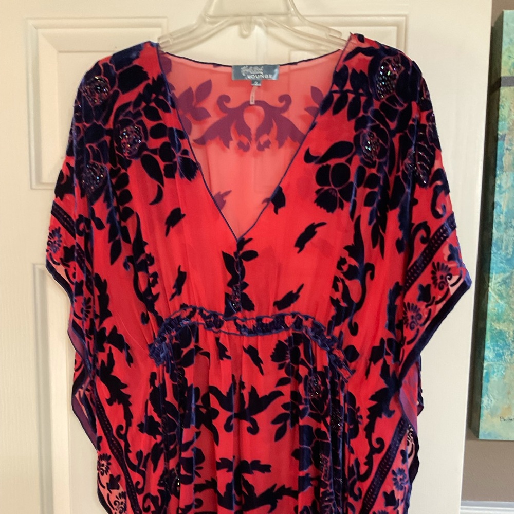 Hale Bob Red/Blue Burnout Velvet Tunic - S